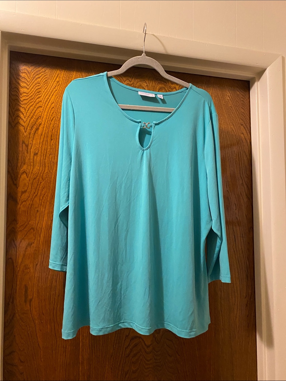 Susan Graver Turquoise Keyhole 3/4 Sleeve Tunic